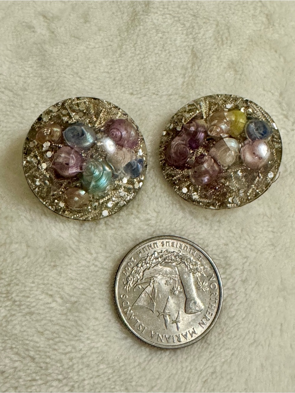 Multicolor Pastel Resin Covered Shells in Dome Clip-On Earrings